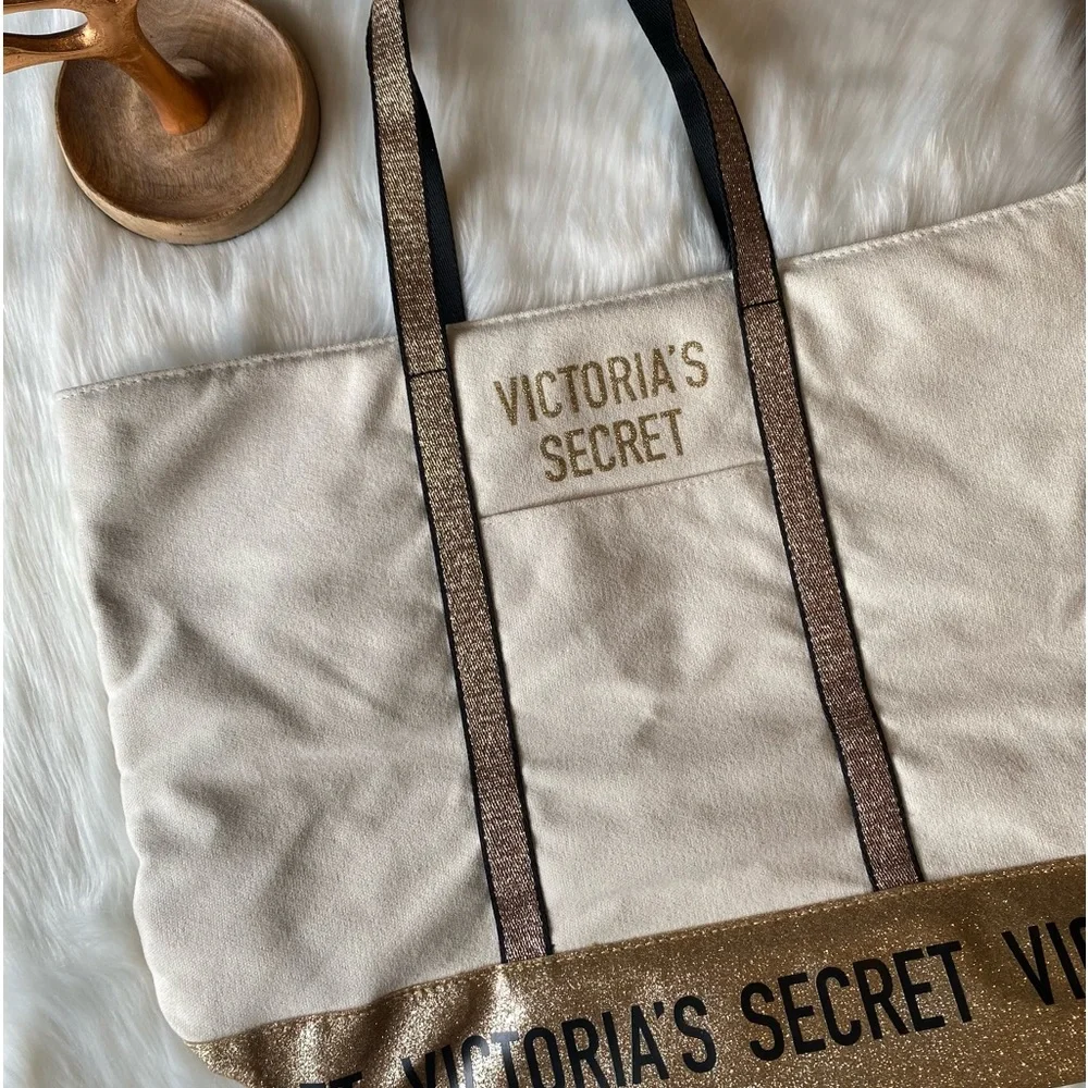 NWT Victoria Secret Gold and Black Tote Bag - Picture 6 of 13